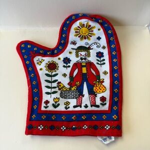 Vintage Colorful Scandinavian Folk Art Oven Mitt Pot Holder Farmer Girl/Boy